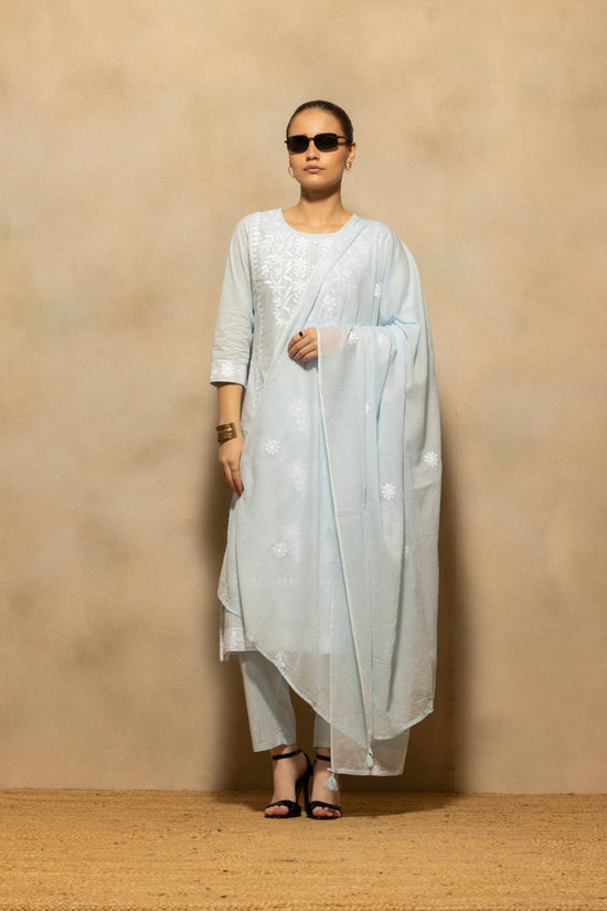 Blue Embroidered Kurta 3 Pcs Set