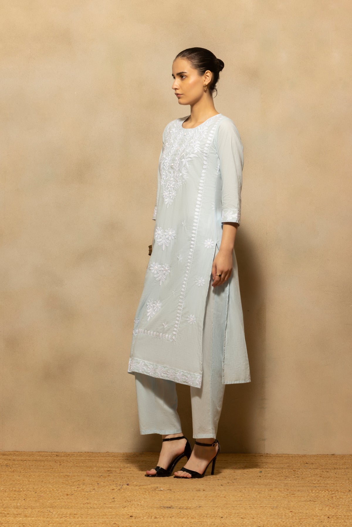 Blue Embroidered Kurta 3 Pcs Set