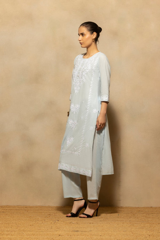 Blue Embroidered Kurta 3 Pcs Set