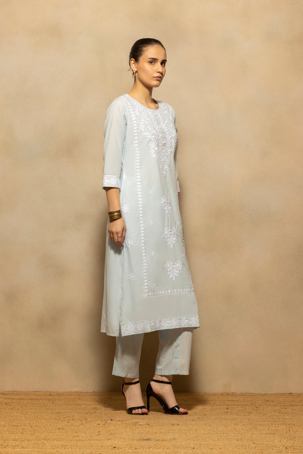 Blue Embroidered Kurta 3 Pcs Set