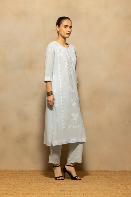 Blue Embroidered Kurta 3 Pcs Set