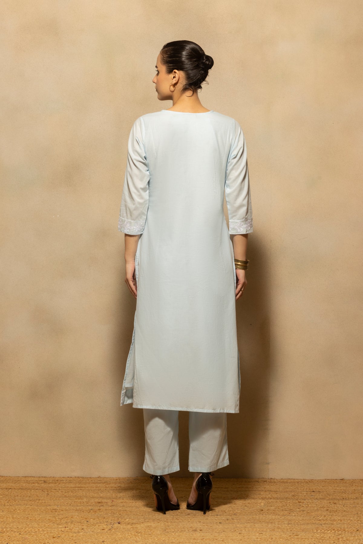 Blue Embroidered Kurta 3 Pcs Set
