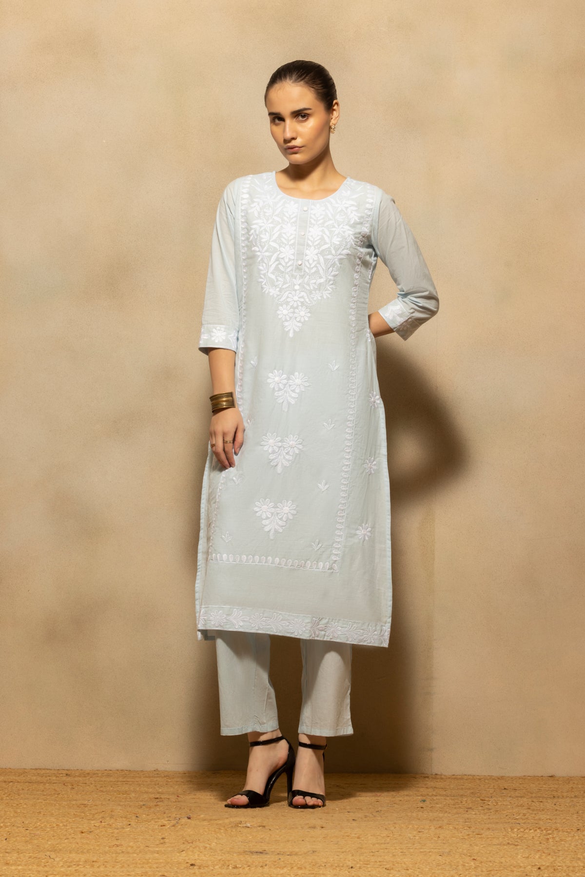 Blue Embroidered Kurta 3 Pcs Set