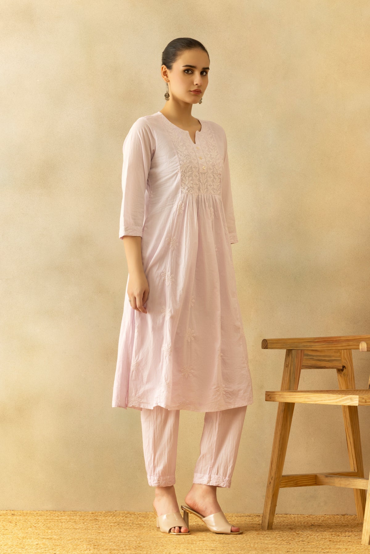 Mauve A-line Embroidered Kurta 3 Pcs Set