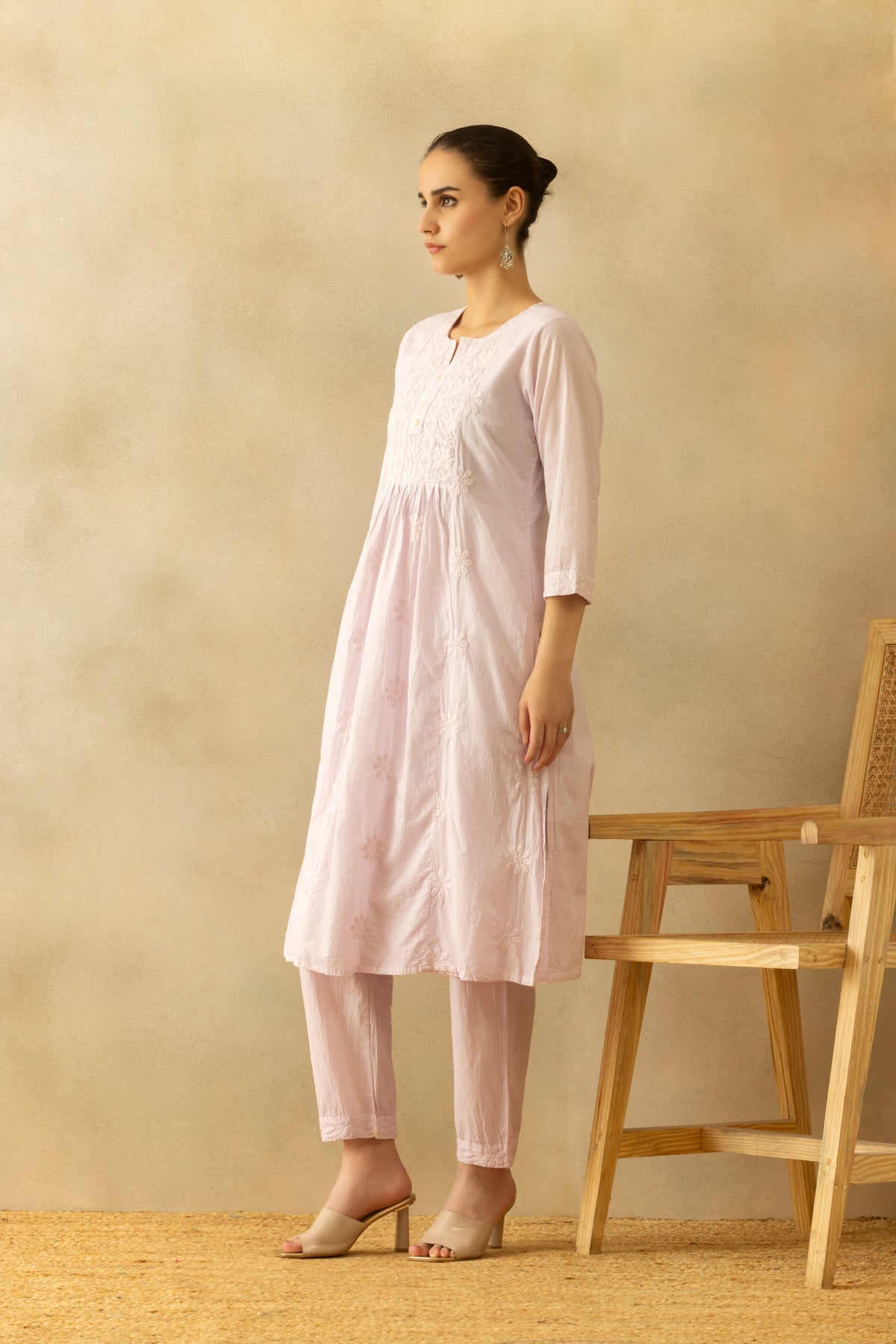 Mauve A-line Embroidered Kurta 3 Pcs Set