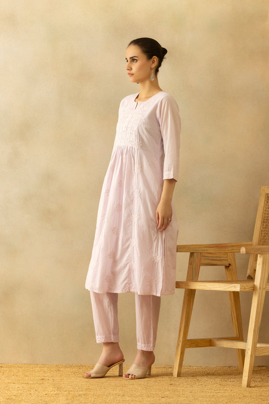 Mauve A-line Embroidered Kurta 3 Pcs Set