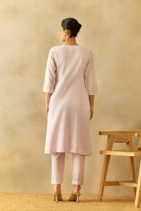 Mauve A-line Embroidered Kurta 3 Pcs Set