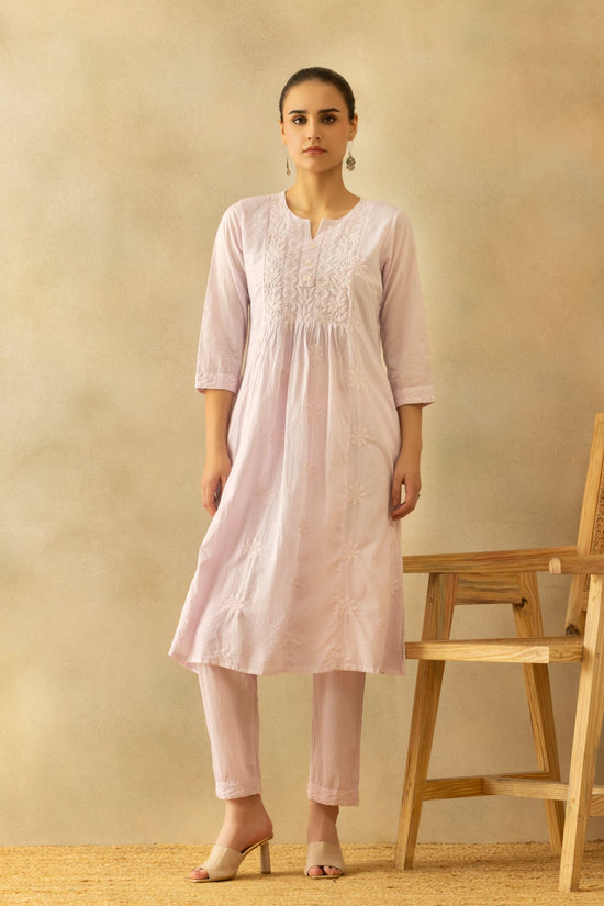 Mauve A-line Embroidered Kurta 3 Pcs Set