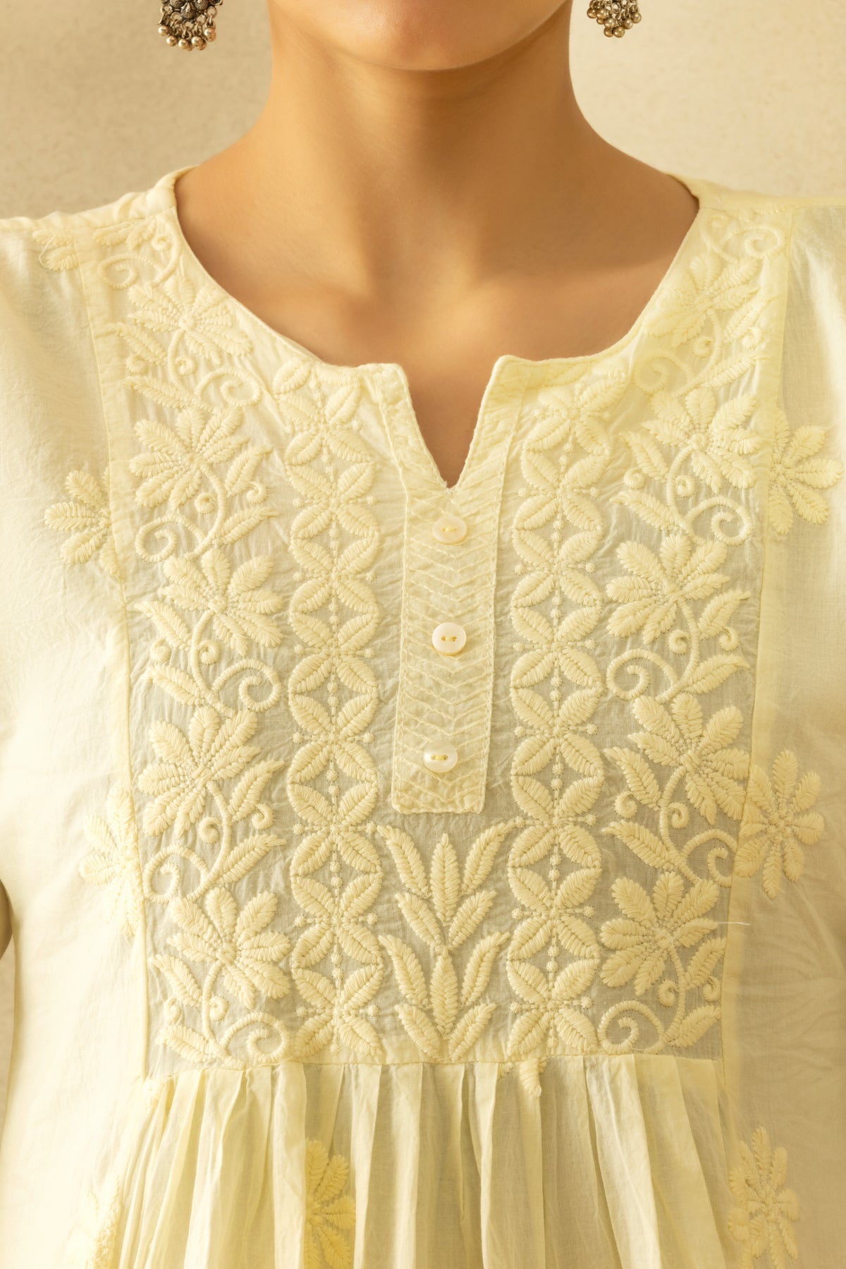 Cream A-line Embroidered Kurta 3 Pcs Set