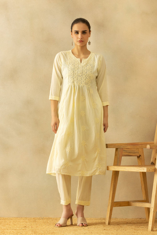 Cream A-line Embroidered Kurta 3 Pcs Set
