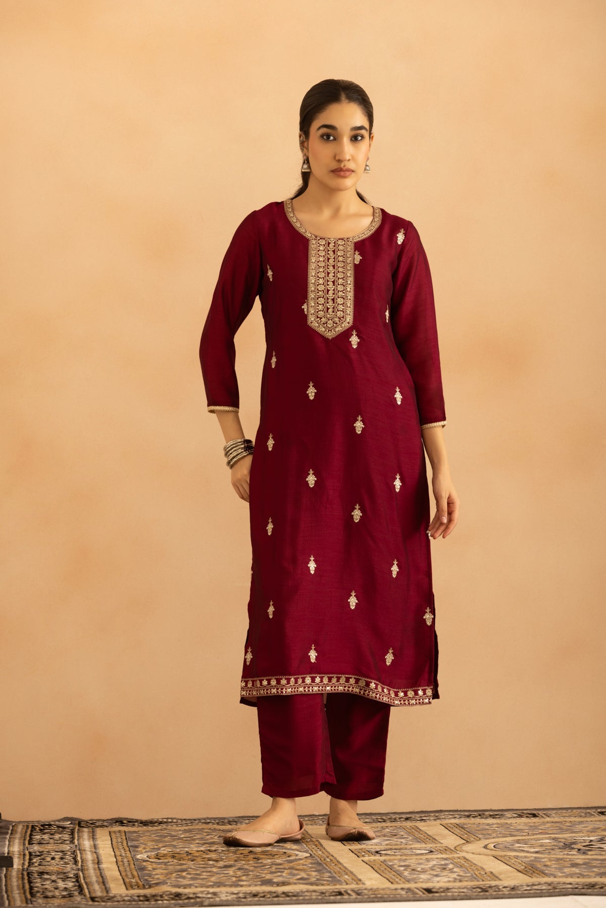Purple Embroidered Kurta 3 Pcs Set