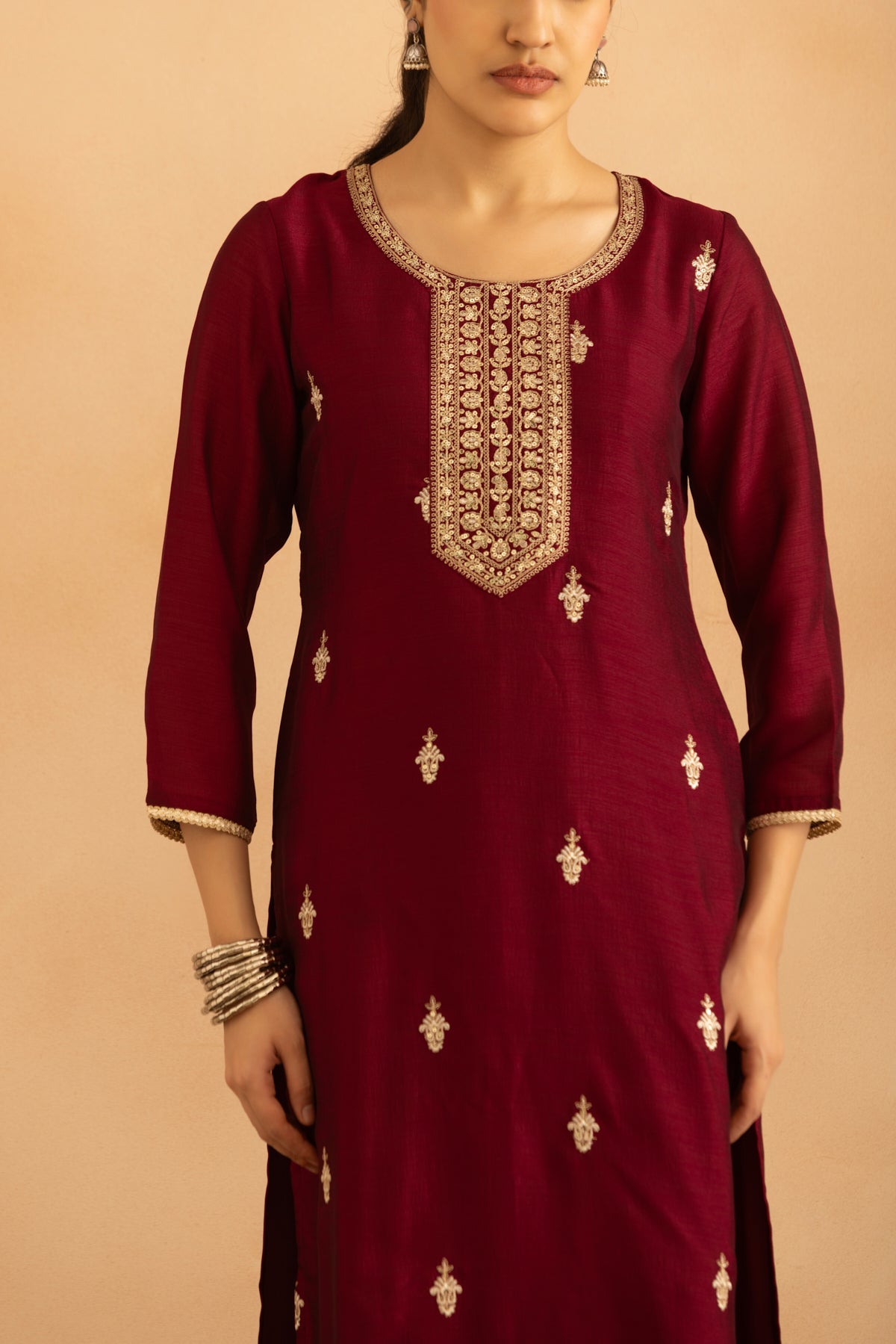 Purple Embroidered Kurta 3 Pcs Set