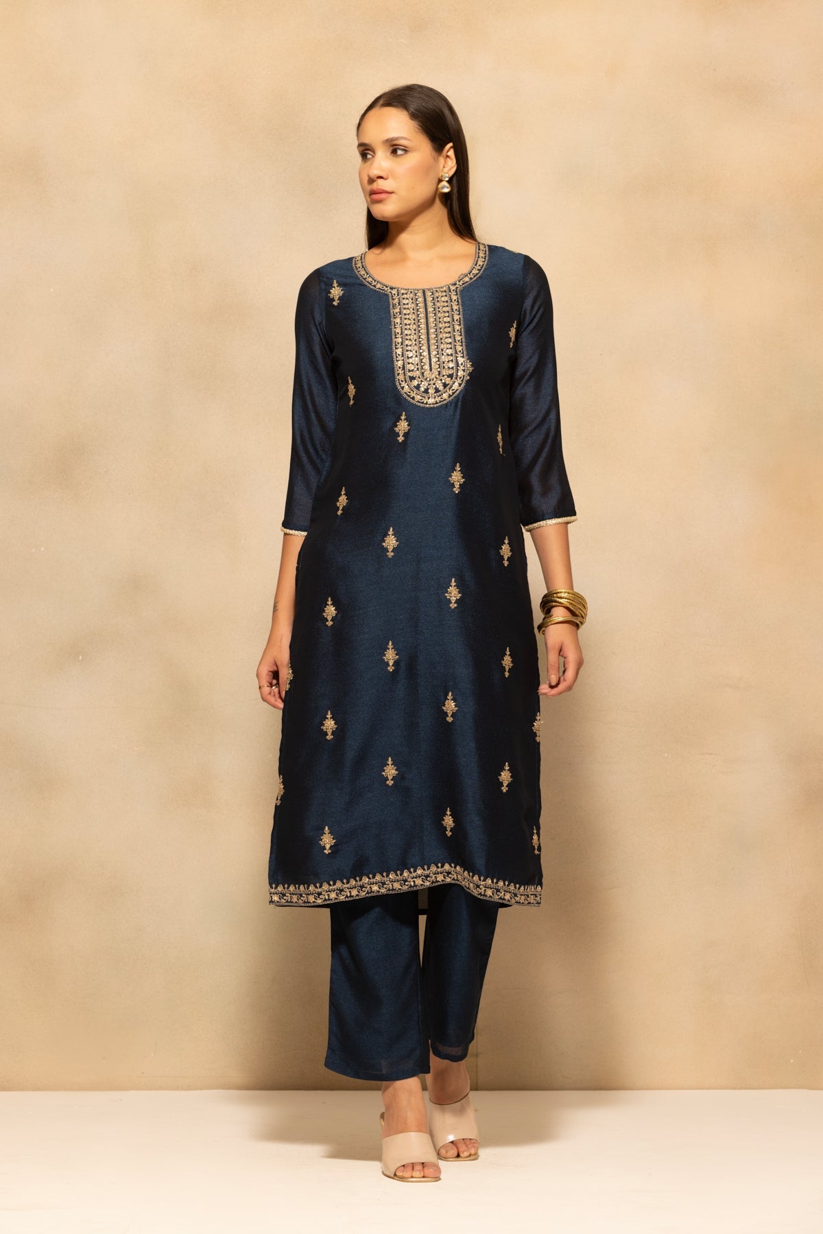 Navyblue Embroidered Kurta 3 Pcs Set