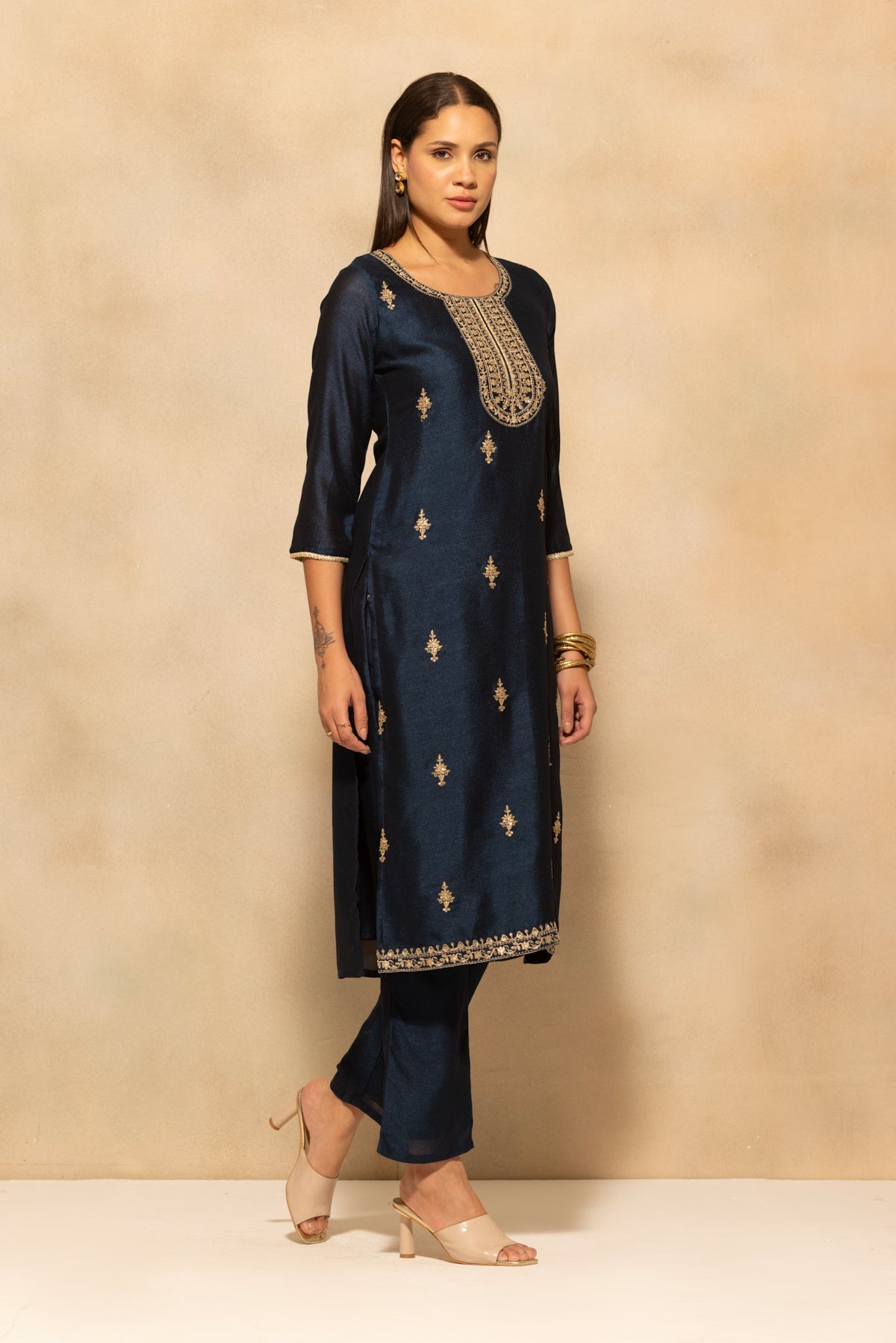Navyblue Embroidered Kurta 3 Pcs Set