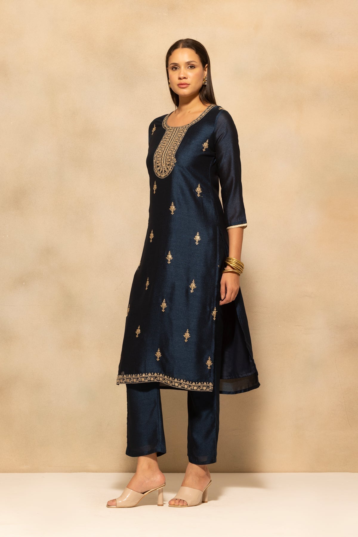 Navyblue Embroidered Kurta 3 Pcs Set