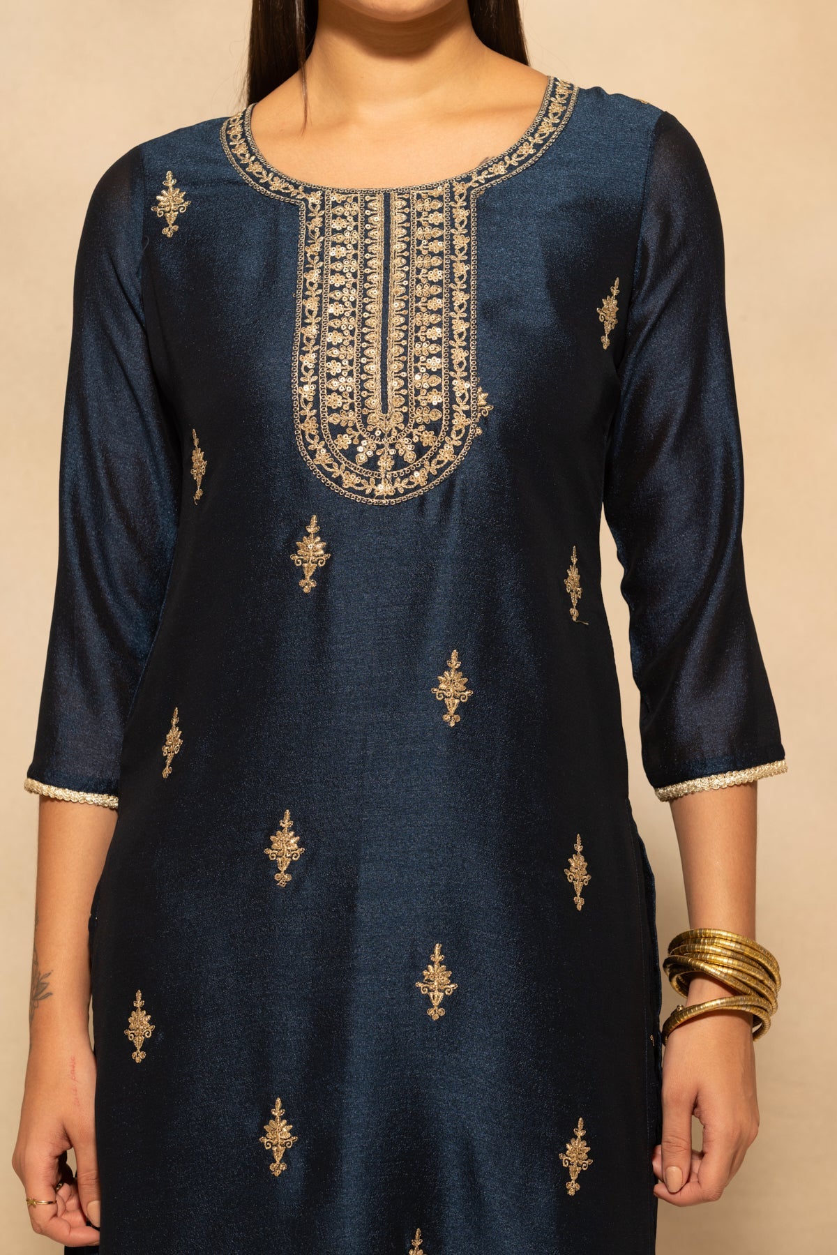Navyblue Embroidered Kurta 3 Pcs Set