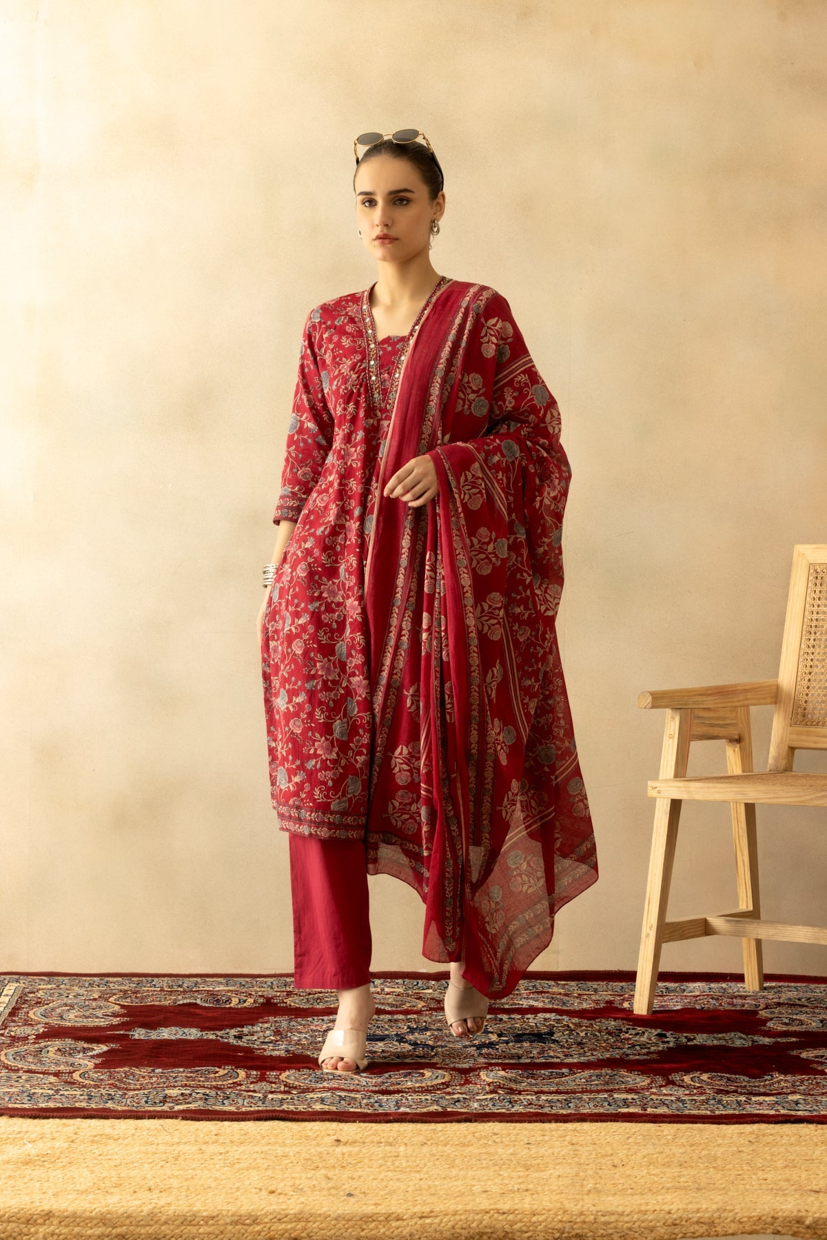 Pink Floral Printed Kurta 3 Pcs Set