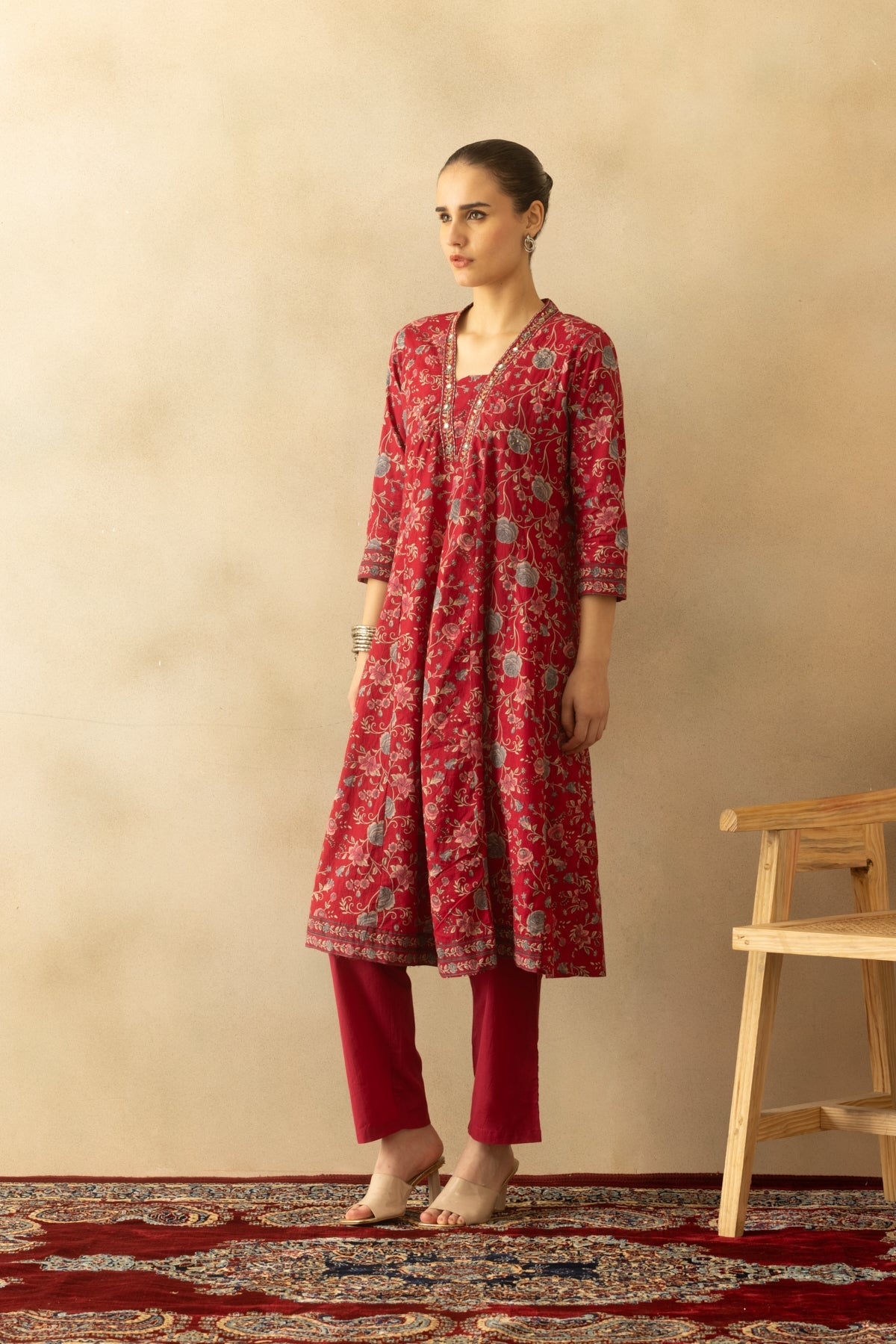Pink Floral Printed Kurta 3 Pcs Set