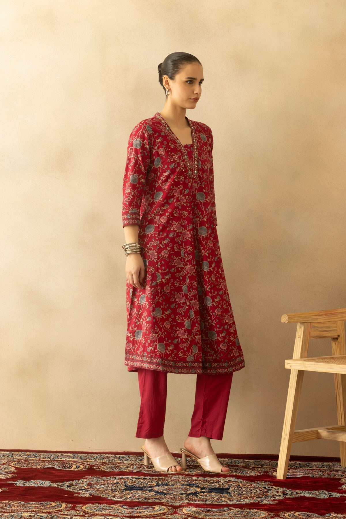 Pink Floral Printed Kurta 3 Pcs Set