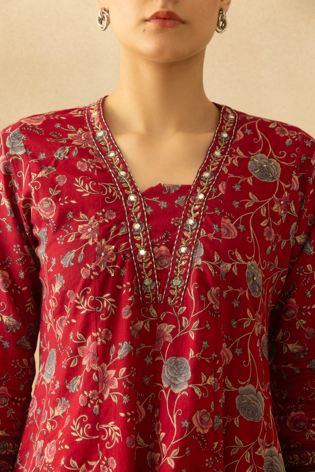Pink Floral Printed Kurta 3 Pcs Set
