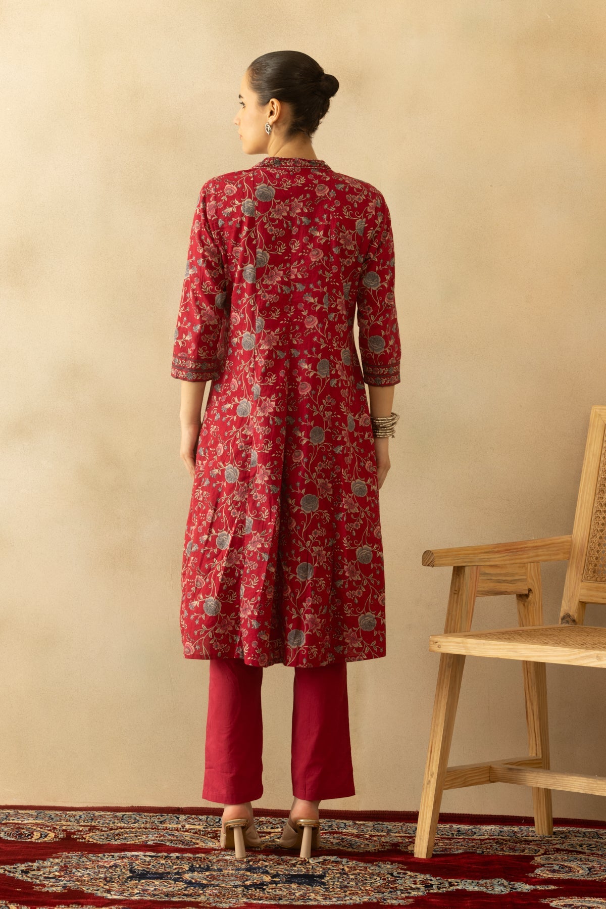 Pink Floral Printed Kurta 3 Pcs Set