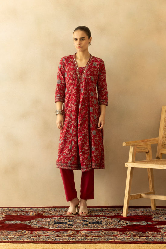 Pink Floral Printed Kurta 3 Pcs Set