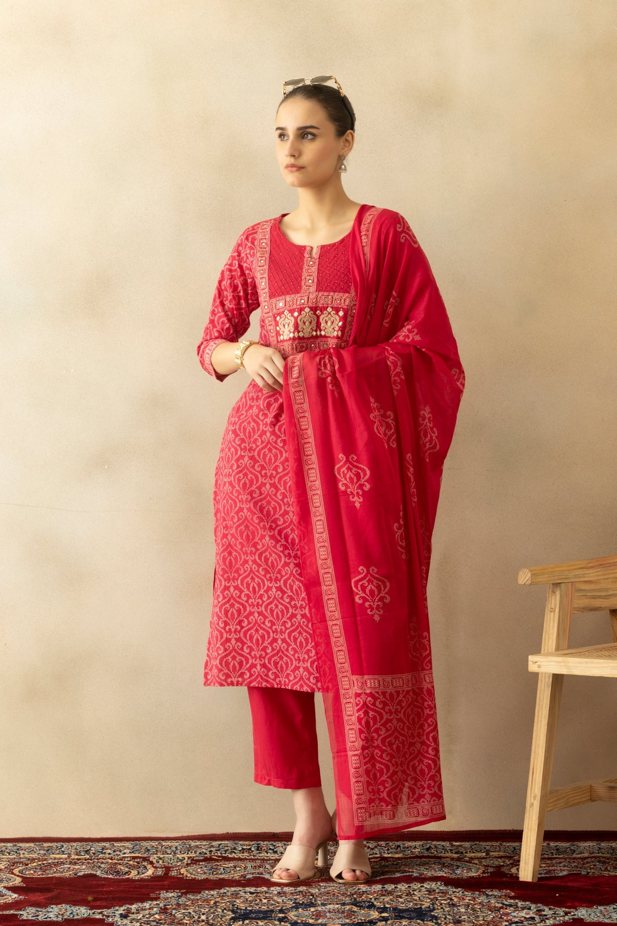 Pink Printed Kurta 3 Pcs Set