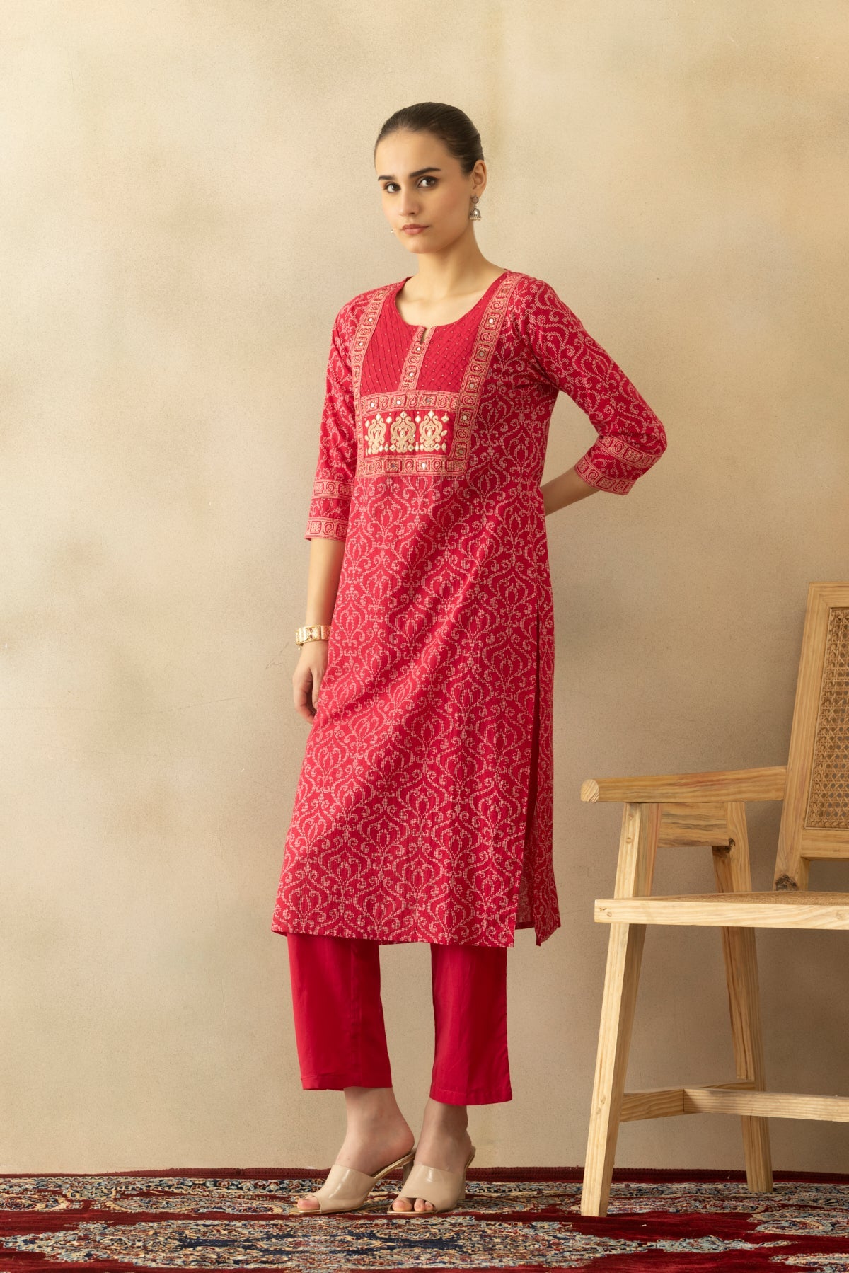 Pink Printed Kurta 3 Pcs Set