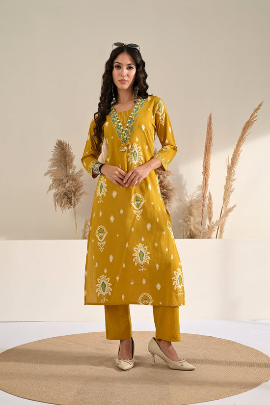 Mustard Printed Kurta 2 Pcs Set