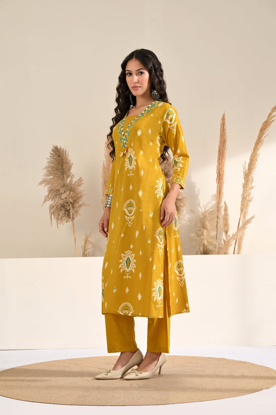 Mustard Printed Kurta 2 Pcs Set