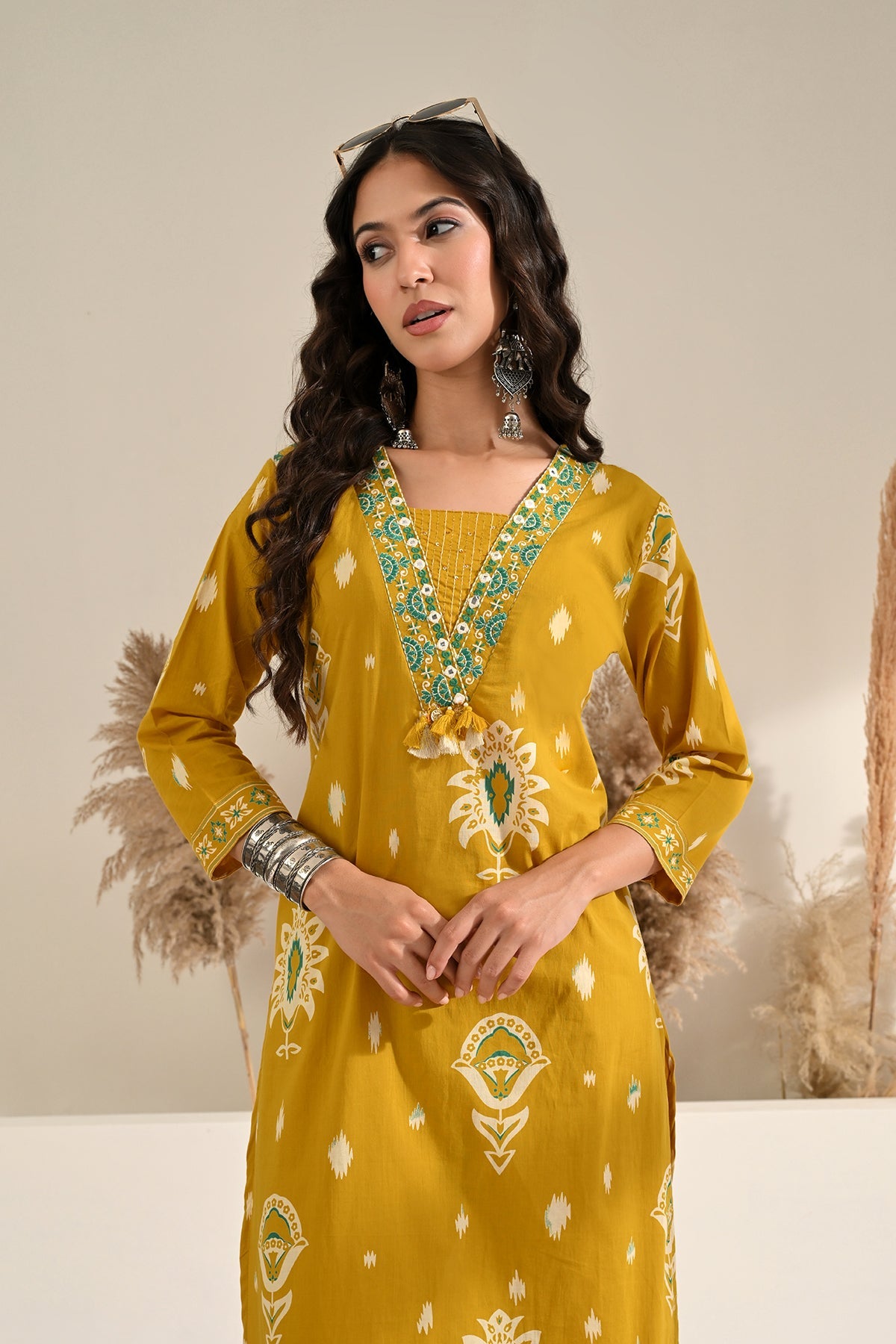 Mustard Printed Kurta 2 Pcs Set