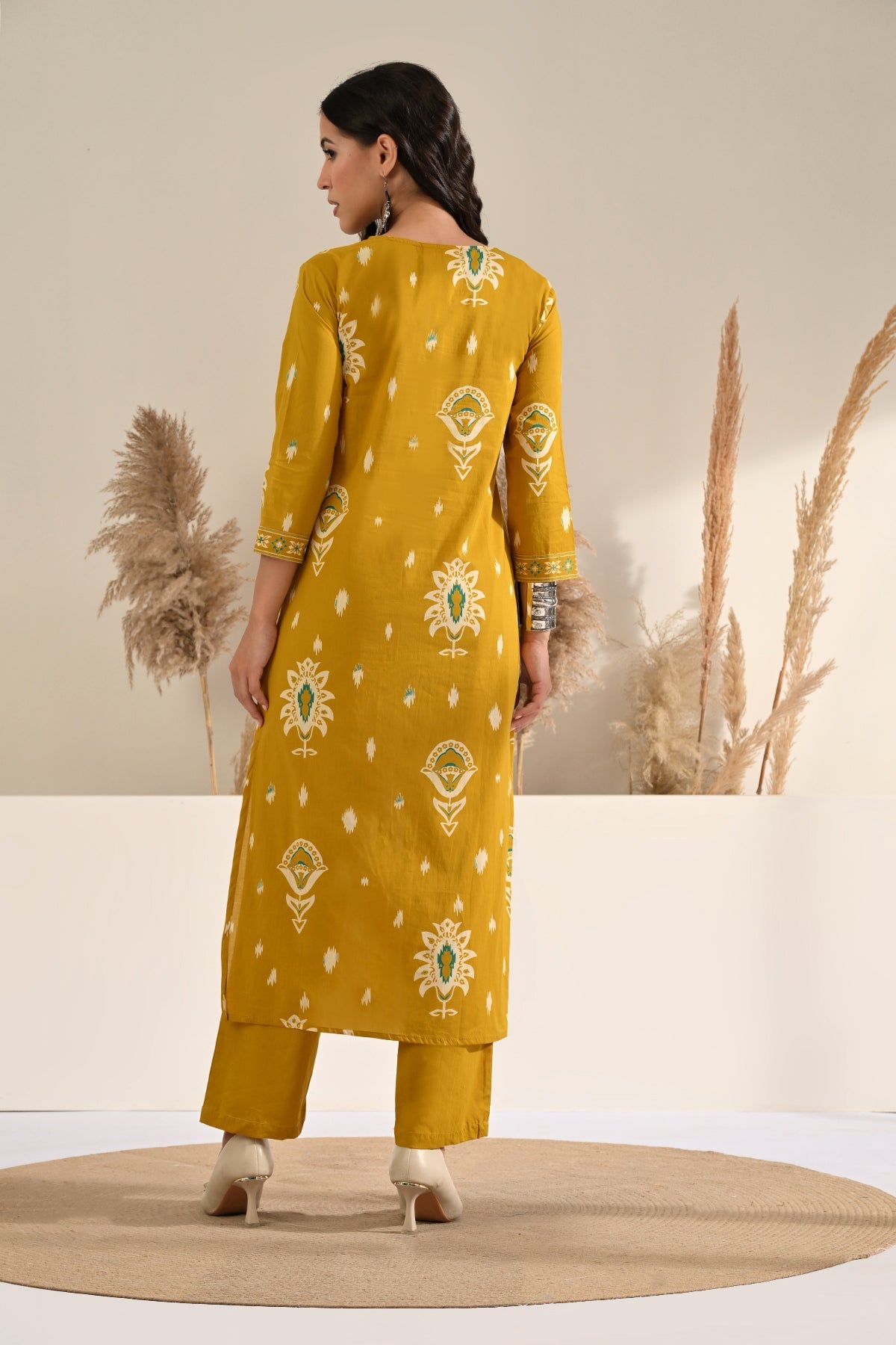 Mustard Printed Kurta 2 Pcs Set