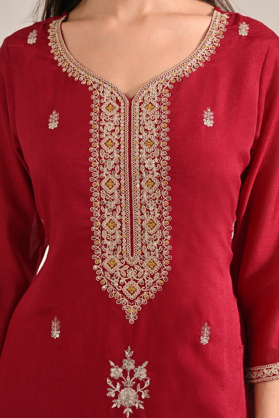 Maroon Embroidered Kurta 3 Pcs Set