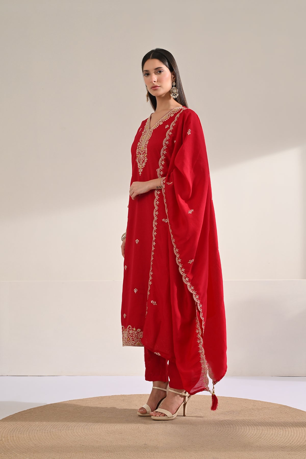 Hot Pink Embroidered Kurta 3 Pcs Set