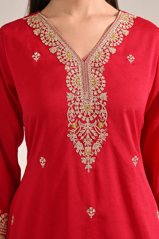 Hot Pink Embroidered Kurta 3 Pcs Set