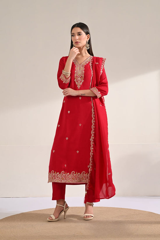 Hot Pink Embroidered Kurta 3 Pcs Set