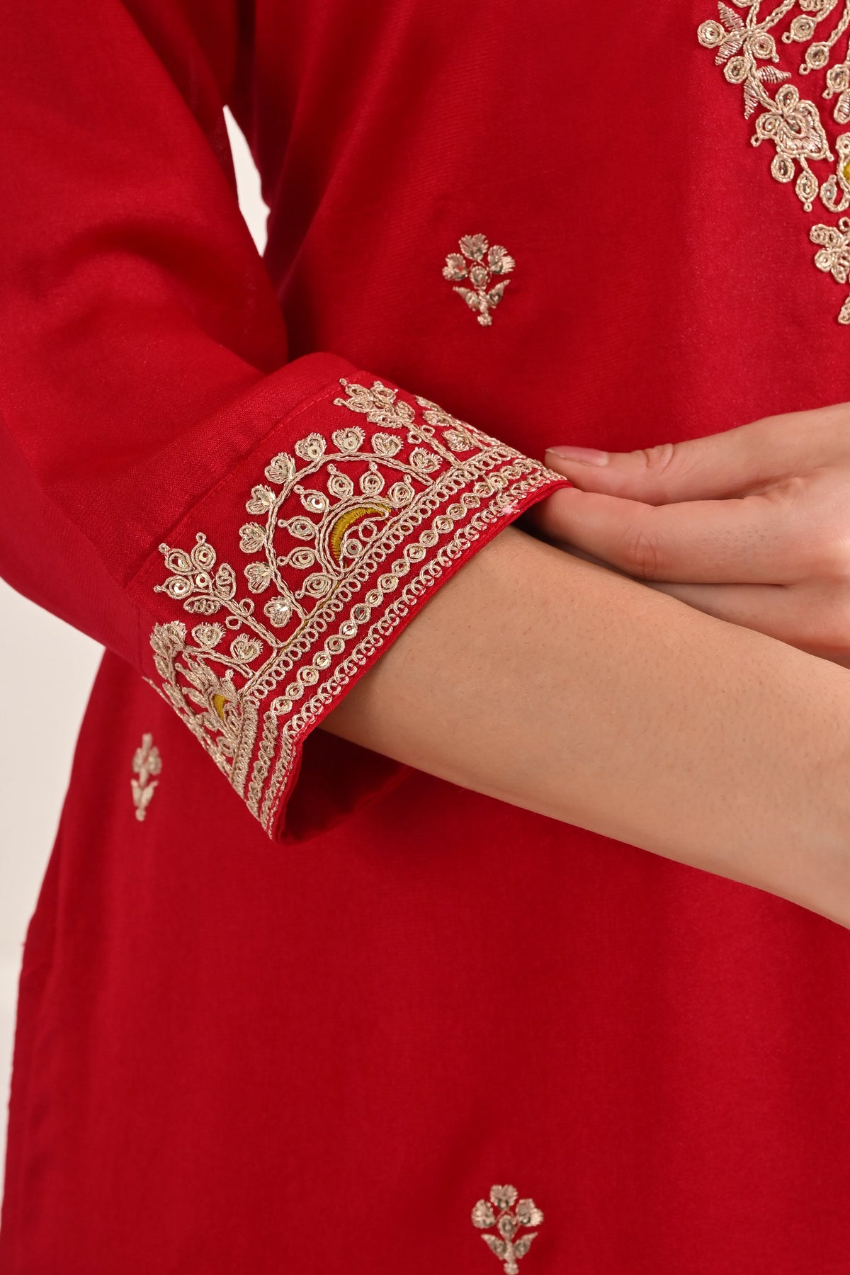 Hot Pink Embroidered Kurta 3 Pcs Set