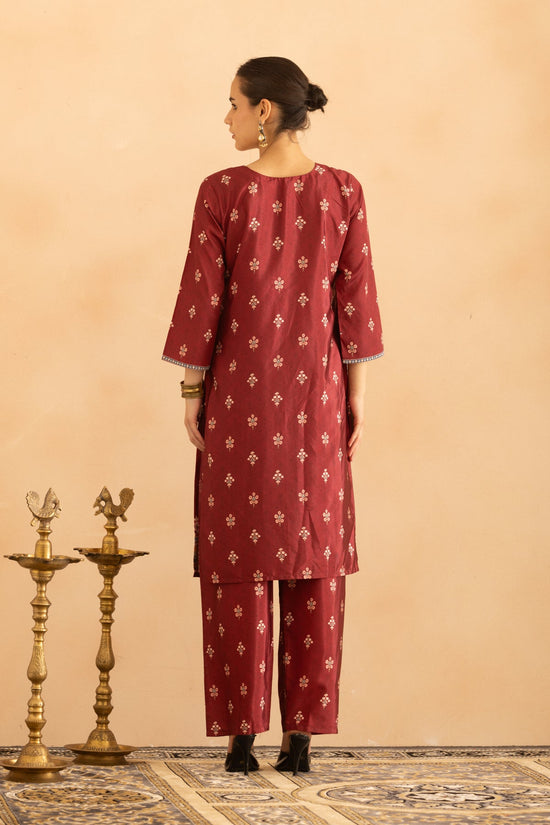 Maroon Floral Printed Kurta 3 Pcs Set