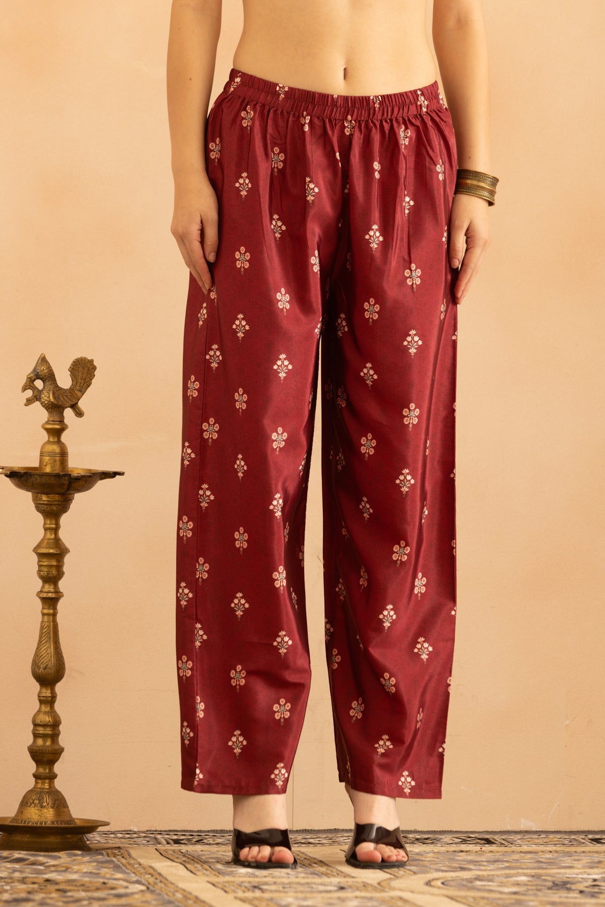 Maroon Floral Printed Kurta 3 Pcs Set