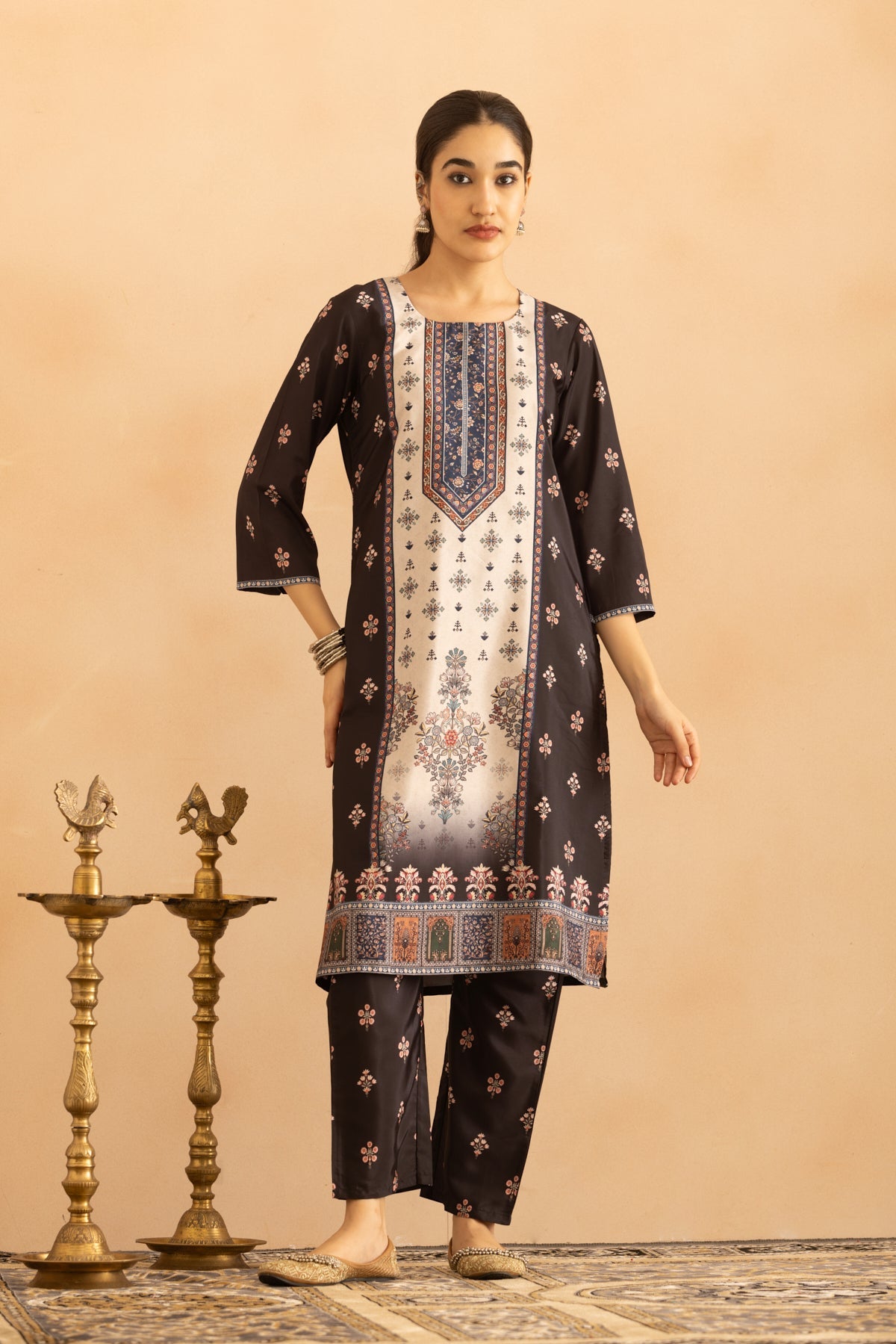Black Floral Printed Kurta 3 Pcs Set