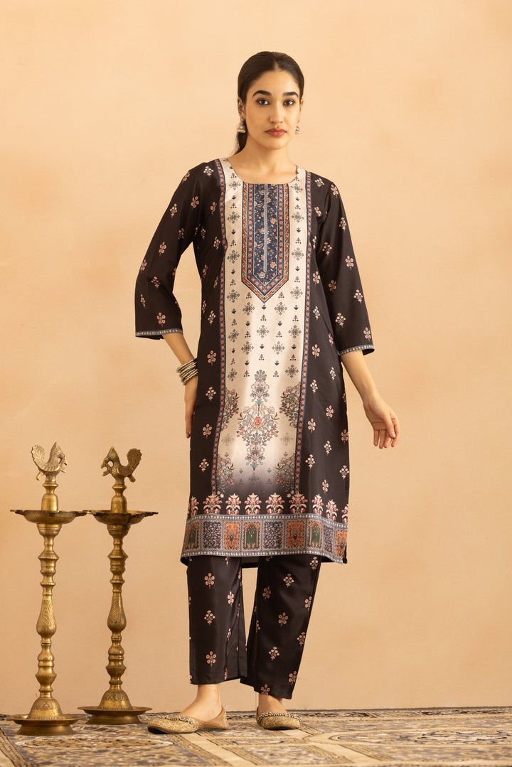 Black Floral Printed Kurta 3 Pcs Set