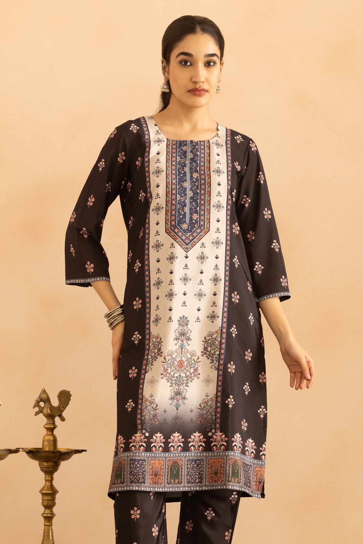 Black Floral Printed Kurta 3 Pcs Set