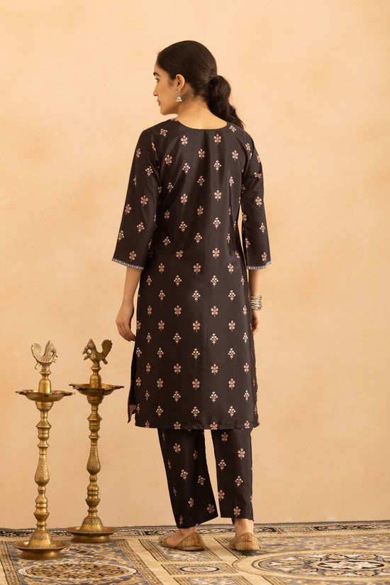 Black Floral Printed Kurta 3 Pcs Set