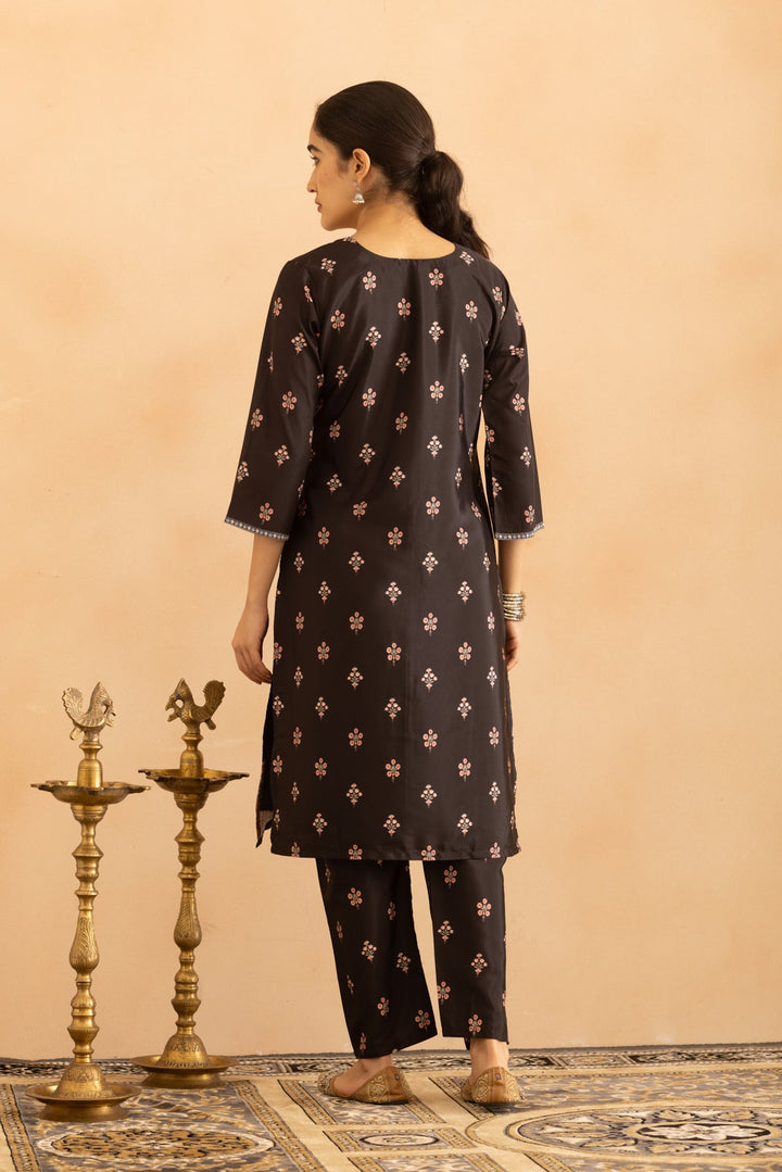 Black Floral Printed Kurta 3 Pcs Set