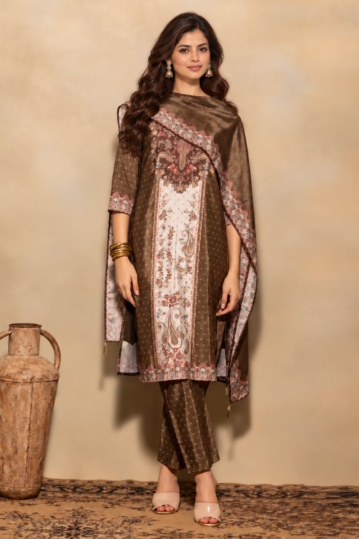 Green Floral Printed Kurta 3 Pcs Set