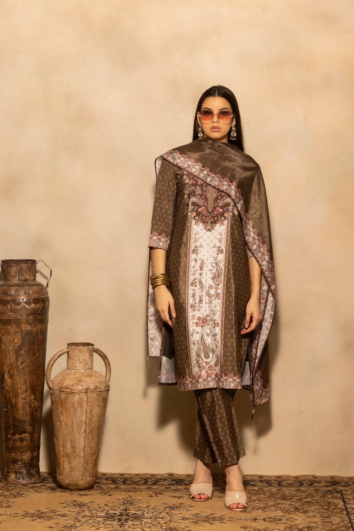 Green Floral Printed Kurta 3 Pcs Set