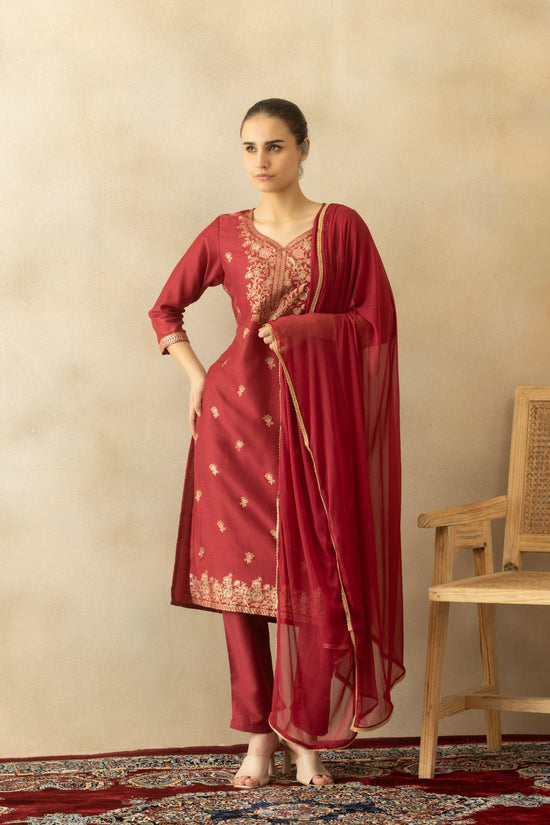 Dark Pink Printed Kurta 3 Pcs Set