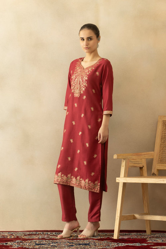 Dark Pink Printed Kurta 3 Pcs Set