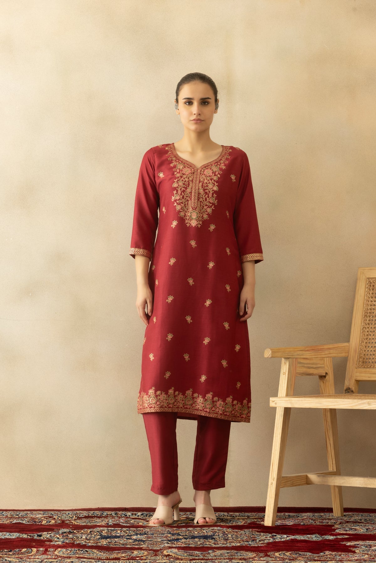 Dark Pink Printed Kurta 3 Pcs Set