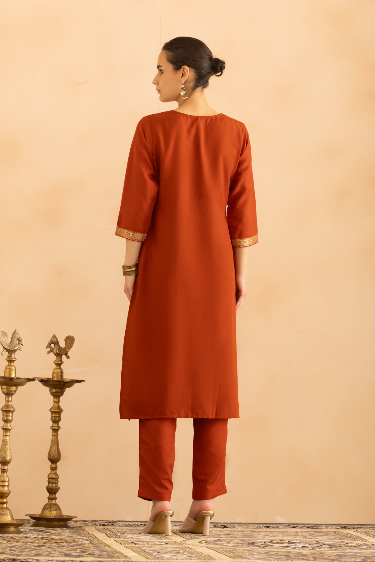 Rust Printed Kurta 3 Pcs Set